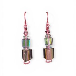 Pink Handmade Cube Earrings